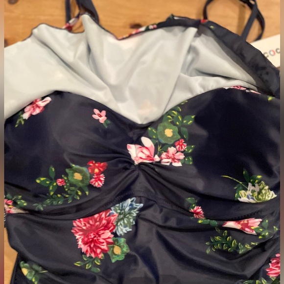 NWT Cocopear Wmns Blue Pink Floral off the shoulder coquette style swimsuit M - Picture 7 of 7